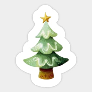 Light Green Christmas Tree watercolor painting Sticker